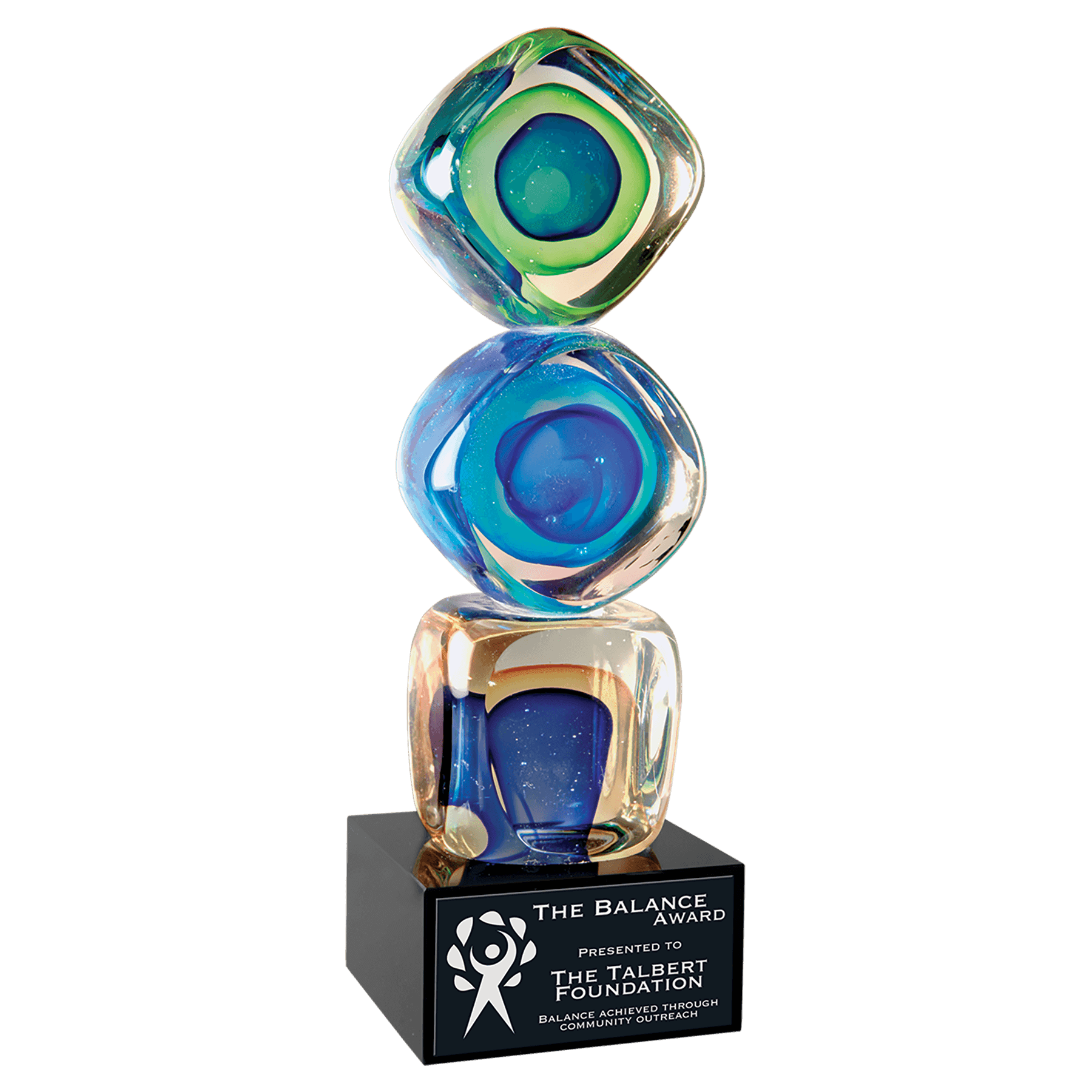 Stacked Blocks Art Glass on Black Glass Base