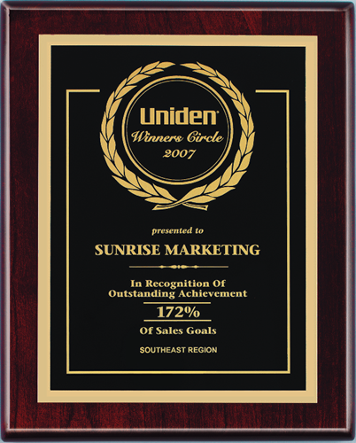 Rosewood Piano Finish Plaque with Laser Engraved Plate