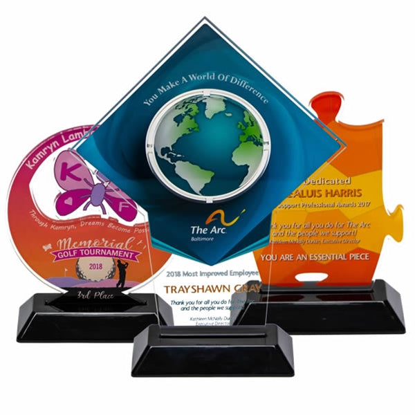 Custom Shaped Acrylic on Black Base