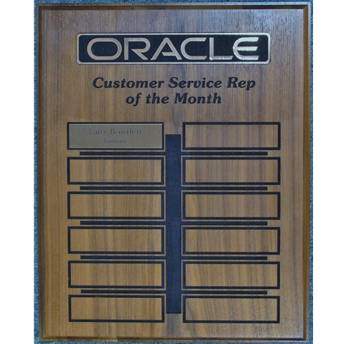 Walnut Perpetual Plaque with Laser Engraving, Foil, and 12 Small Plates