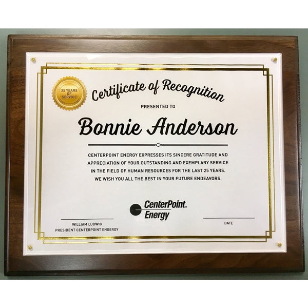 Walnut Certificate Plaque with Plex