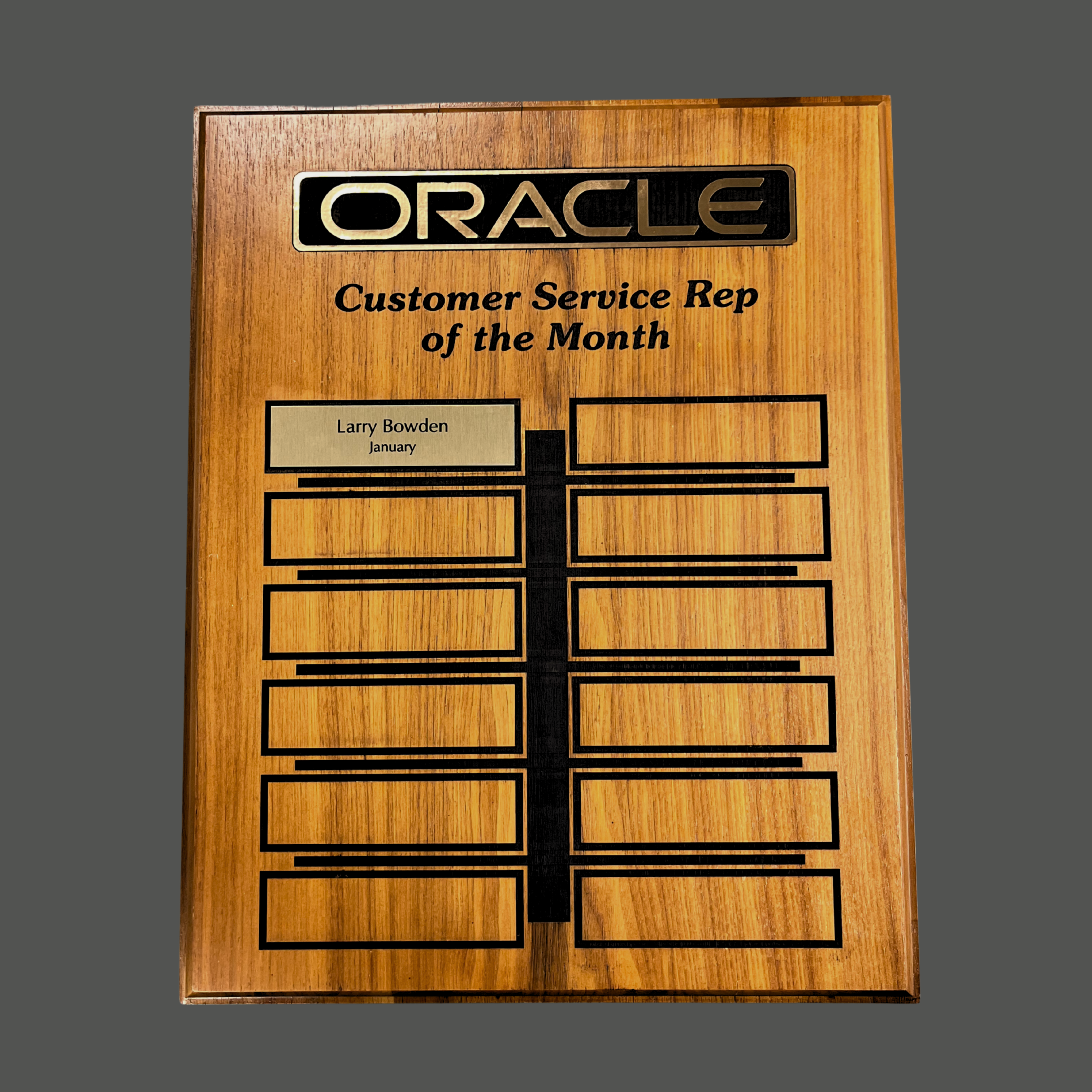 Walnut Perpetual Plaque with Laser Engraving, Foil, and 12 Small Plates