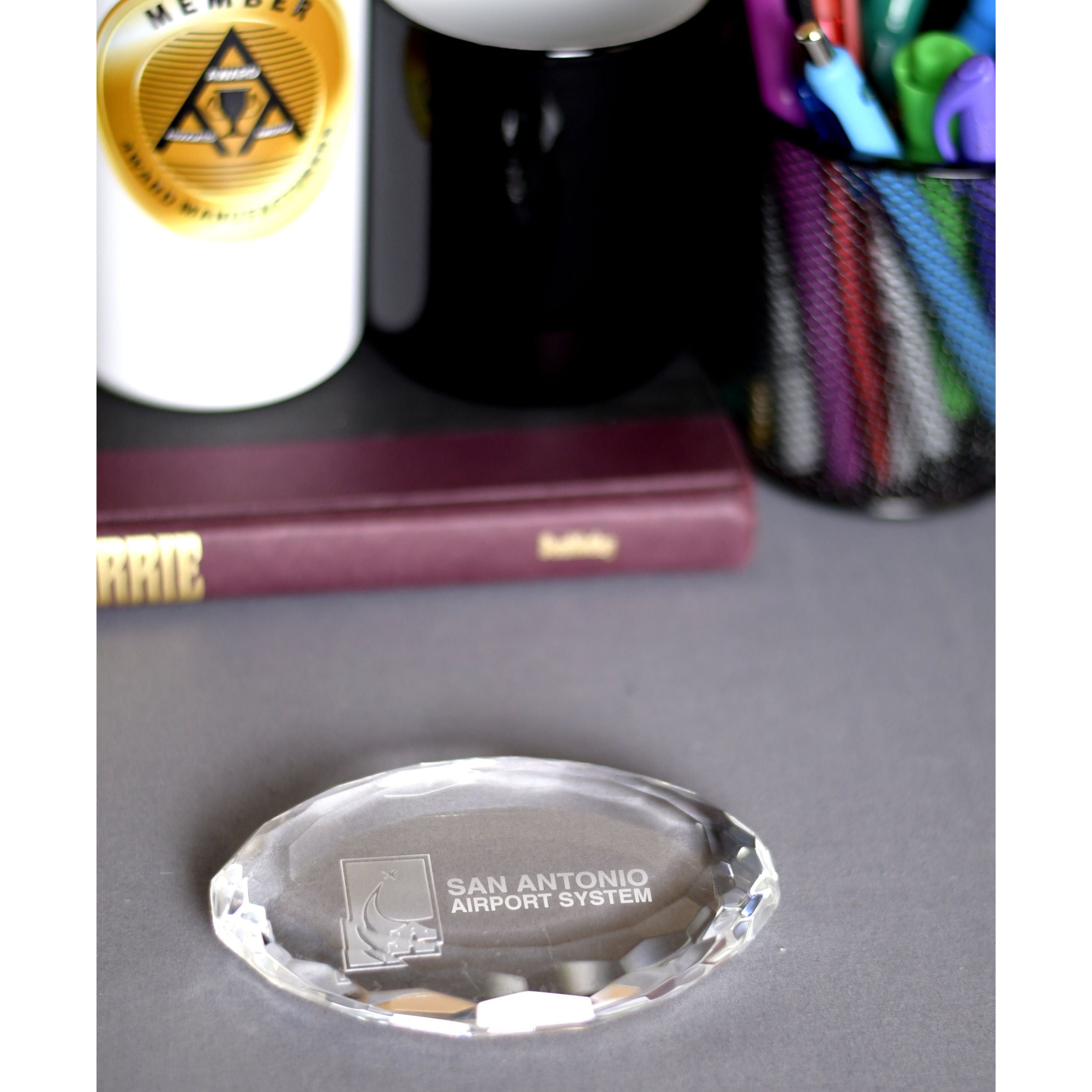 Crystal Oval Multi-Faceted Paperweight