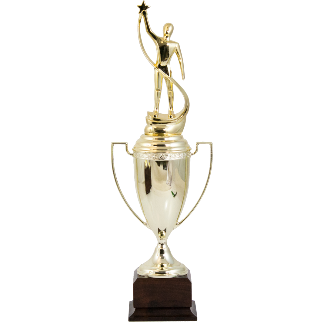 Classic Gold metal award cup with lid and figure